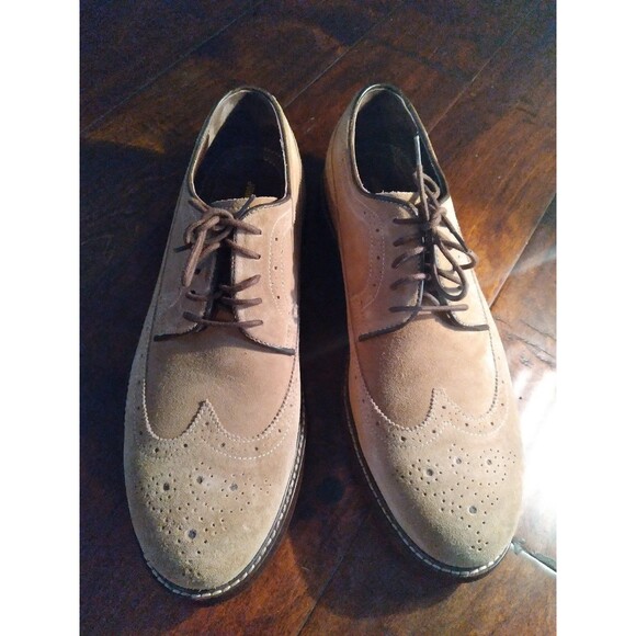 Suede Wingtip Oxford Dress Shoes Casual Lace Up Tan Leather Size (See Desc) - Picture 2 of 4